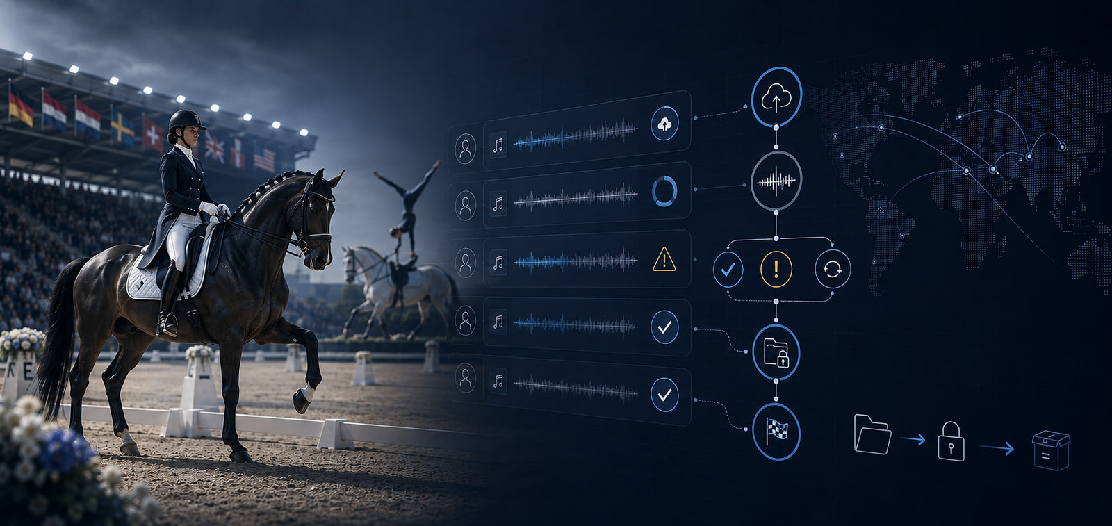 Dressyr och voltige tillsammans med Tempo-arbetsytan för tävlingsmusik